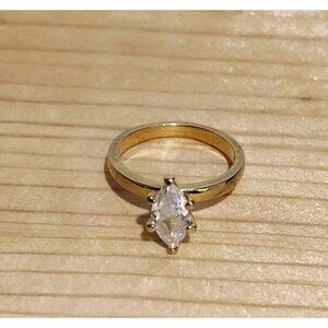 VTG NV Nevada Silver Mines Women Ring Gold Tone Marquise Cut Cubic Zirconia Sz 5